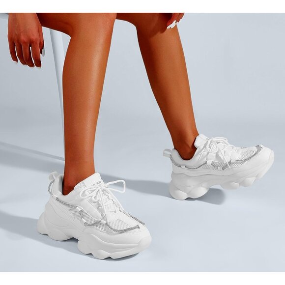 Women's 90s Chunky Sneakers Rope Platform Casual Thick Rave Walking Shoes White - Picture 7 of 9